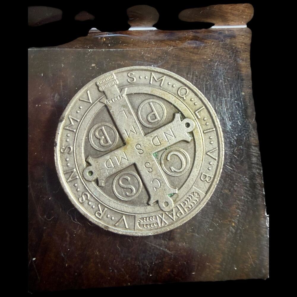 Saint Benedict Medal Antique-Style Silver Tone Ex Voto Devotional Medal Rare